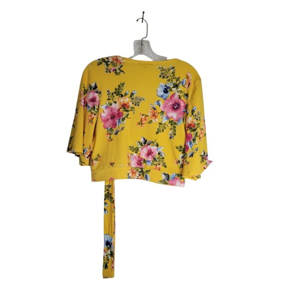 Floral Sheer Ruffle Hem Blouse 1X By Weekend Suzanne Betro White/Pink/Yellow V-N - Picture 4 of 5
